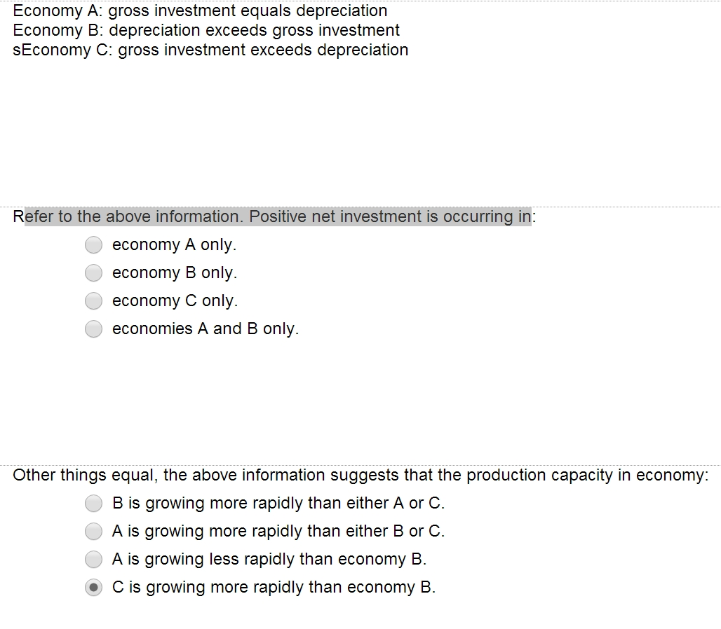 Solved Economy A gross investment equals depreciation