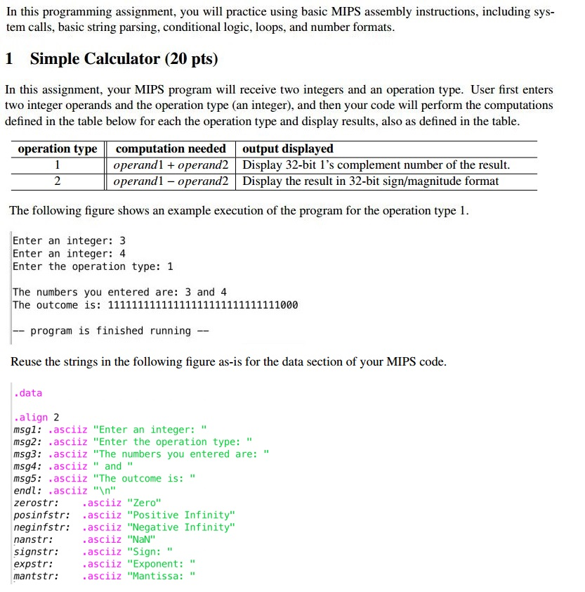 Solved Seeking help with MIPS Assembly Instructions. The | Chegg.com