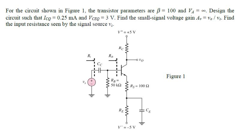 Solved For the circuit shown in Figure 1, the transistor | Chegg.com