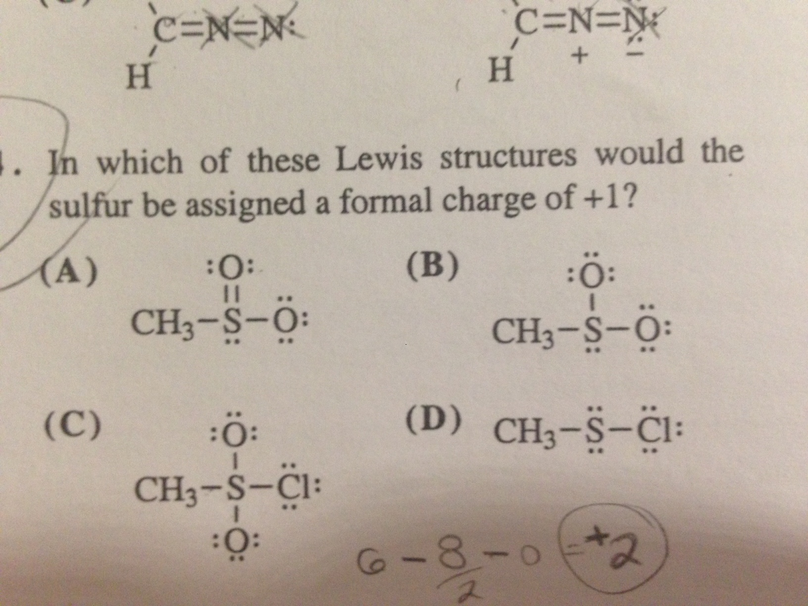 Solved What is the formal charge of sulfer in in choice C? | Chegg.com