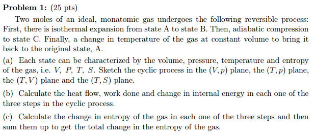 Solved Two moles of an ideal, monatomic gas undergoes the | Chegg.com