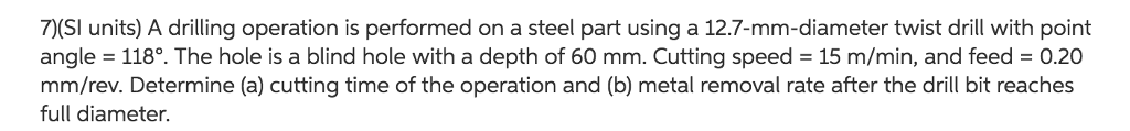 Solved A drilling operation is performed on a steel part | Chegg.com