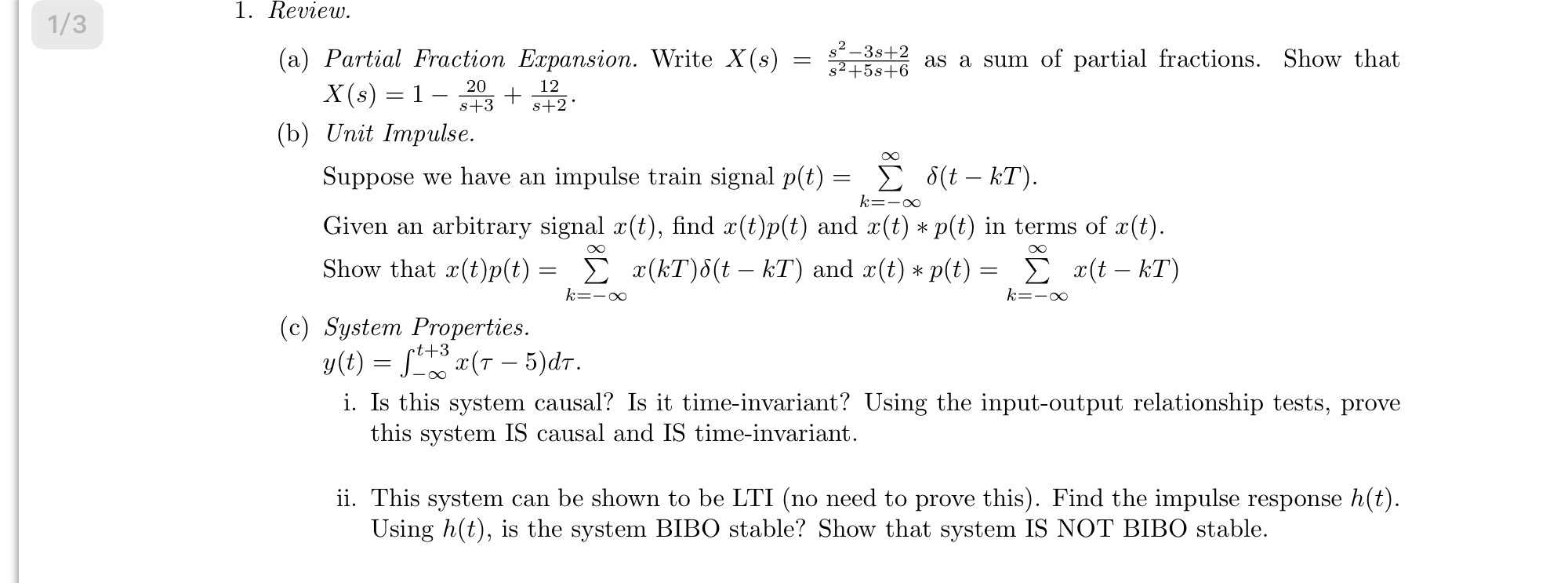 Solved 1/3 1. Review 3S-+2 (a) Partial Fraction Erpansion. | Chegg.com