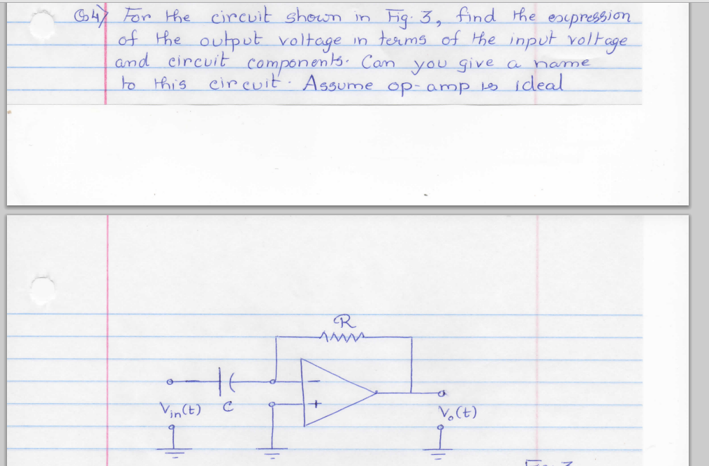 Solved For the circuit shown in fig 3, find the expression | Chegg.com