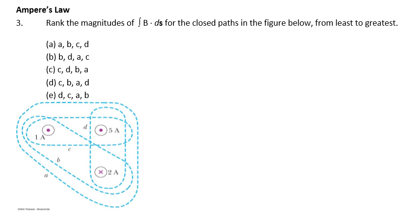 Solved Rank The Magnitudes Of Integral B Middle Dot Ds For | Chegg.com