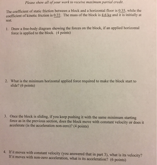 Solved The coefficient of static friction between a block | Chegg.com