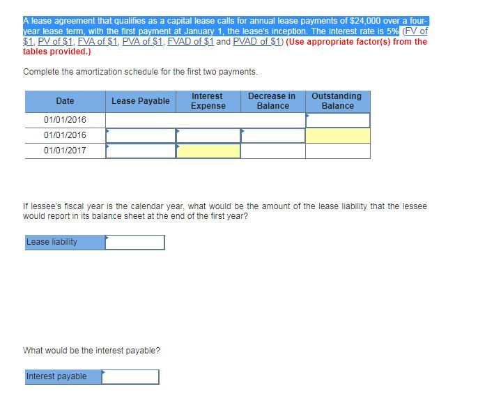 Solved A lease agreement that qualifies as a capital lease