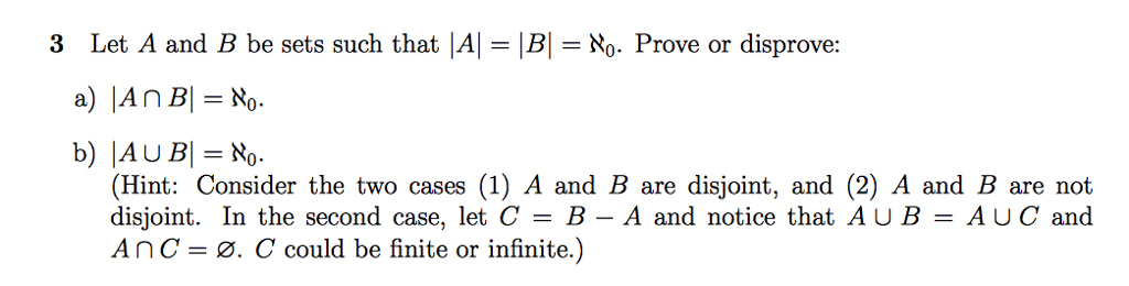 Solved Let A And B Be Sets Such That A B N 0 Prove