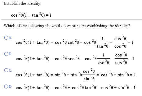 Solved Establish the identity. cos 2theta(1 + tan 2theta) = | Chegg.com