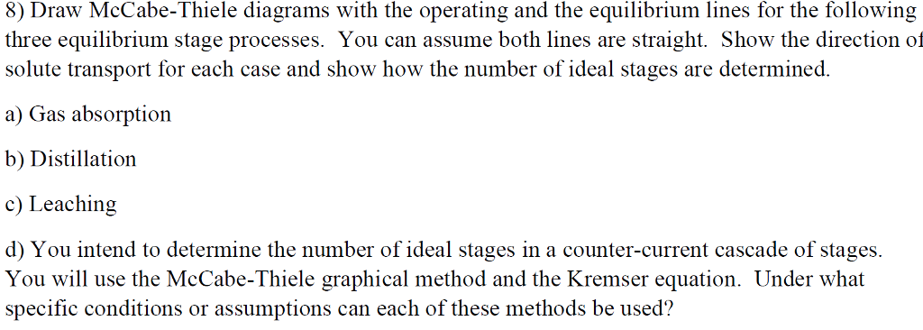 Solved 8) Draw McCabe-Thiele diagrams with the operating and | Chegg.com