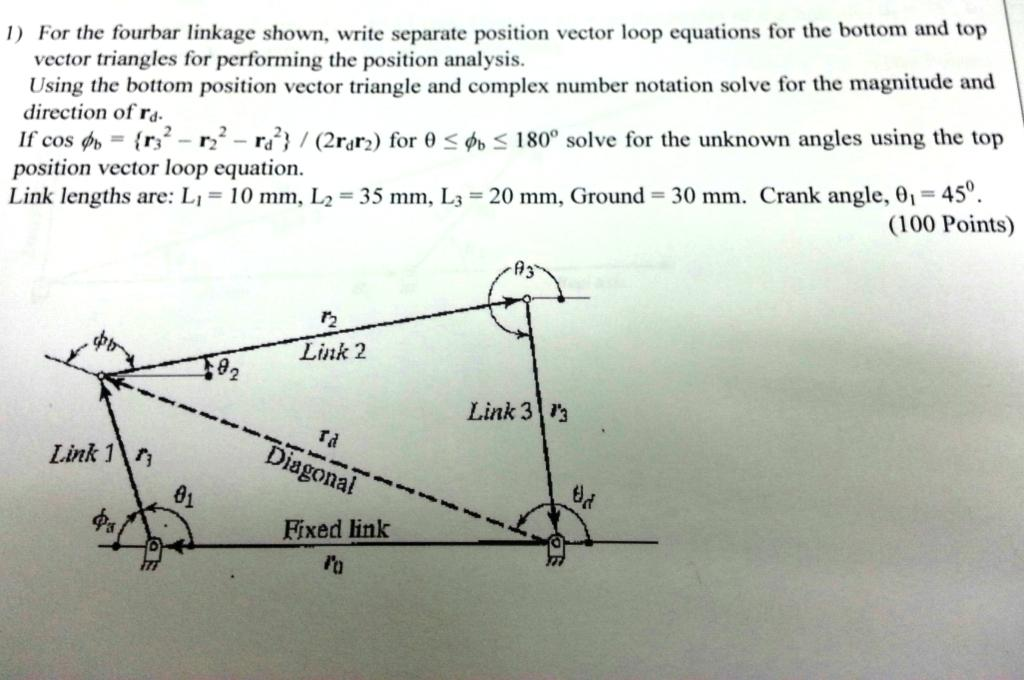 Solved 1) For the fourbar linkage shown, write separate | Chegg.com