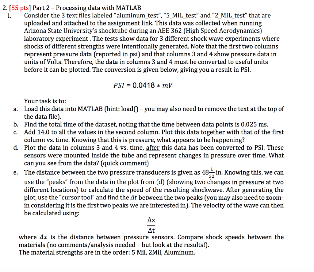 Part 2 - Processing data with MATLAB i. Consider the | Chegg.com