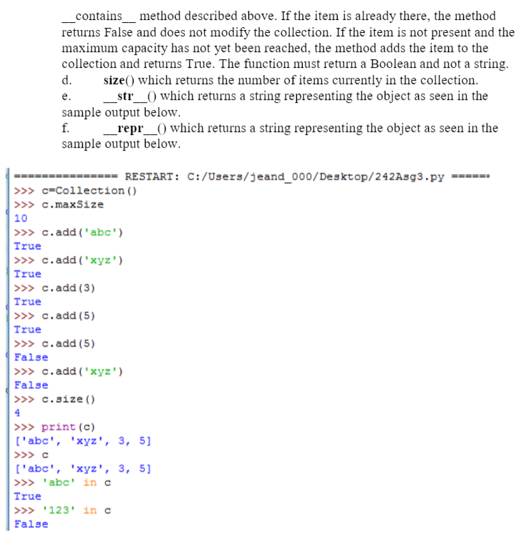 Solved 3. Write a class Collection that represents a | Chegg.com
