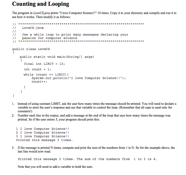 Solved Counting and Looping The program in LoveCS,java | Chegg.com