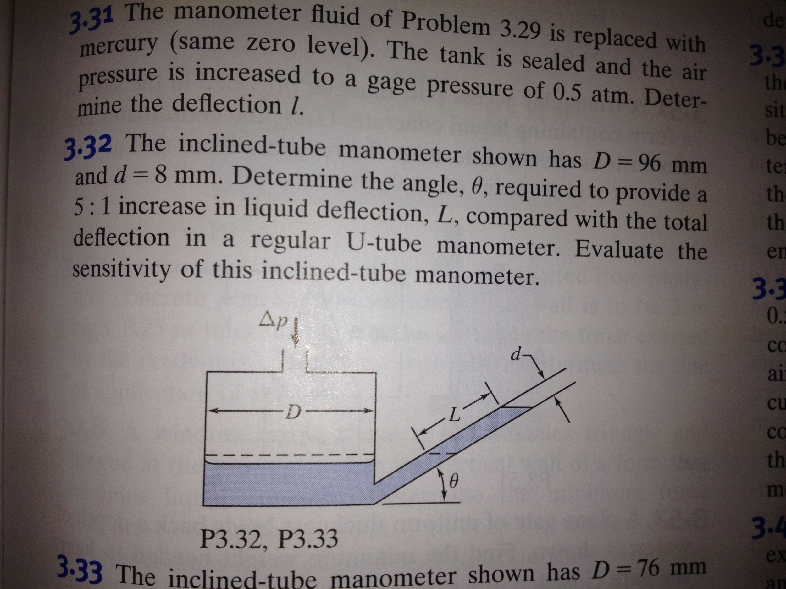 Solved The inclined tube manometer shown has d=96mm and