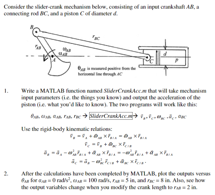 Solved Consider the slidercrank mechanism below, consisting