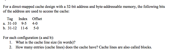 direct mapped cache tag index offset