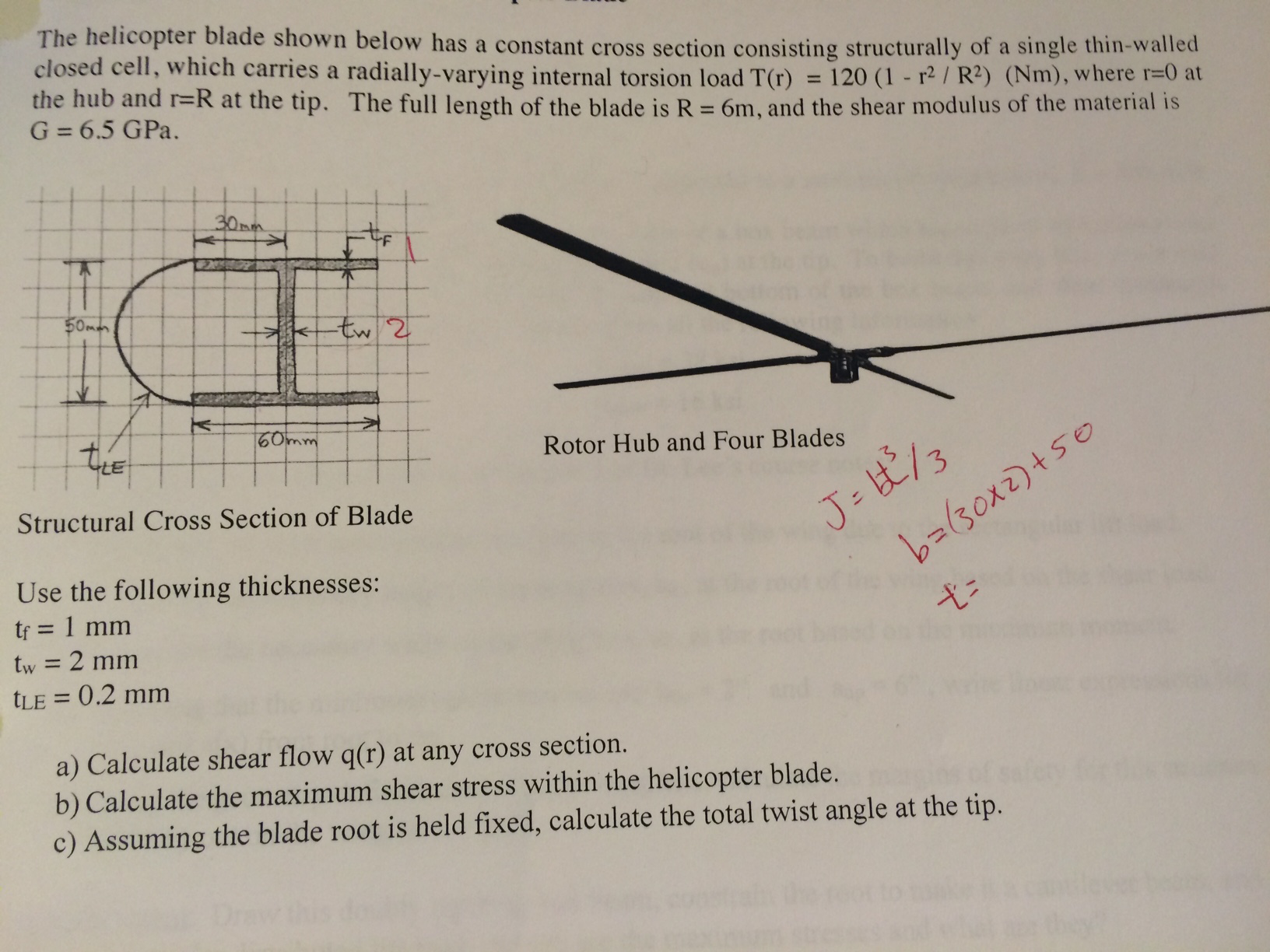 The helicopter blade shown below has a constant cross