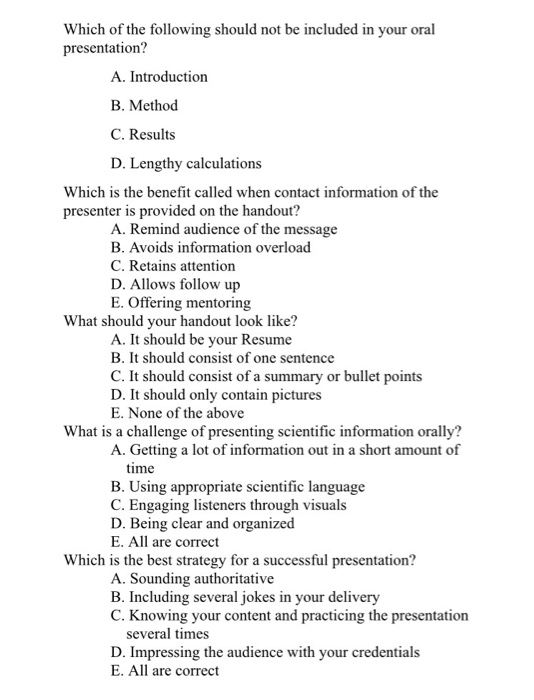 Solved Which of the following should not be included in your