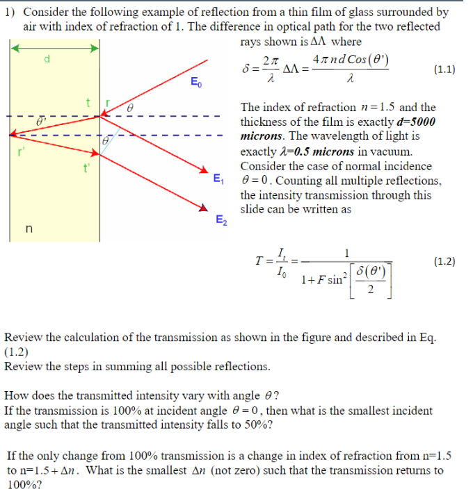 Solved 1) Consider the following example of reflection from | Chegg.com