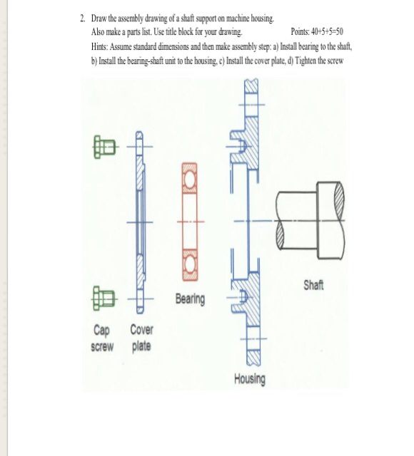 Solved Draw the assembly drawing of a shaft support on