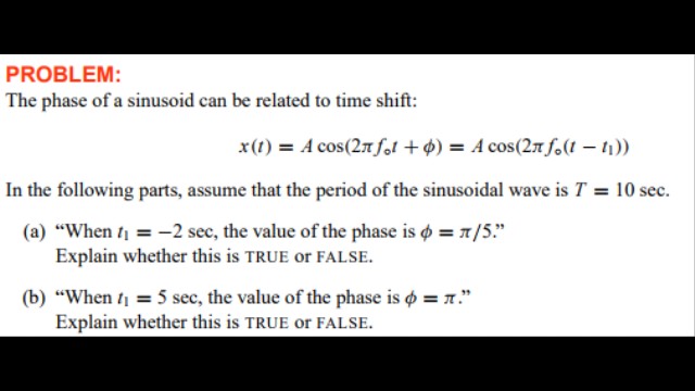 Solved The phase of a sinusoid can be related to time shift: | Chegg.com