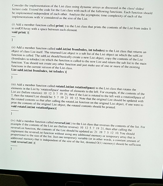 Solved Consider The Implementation Of The List Class Using Chegg