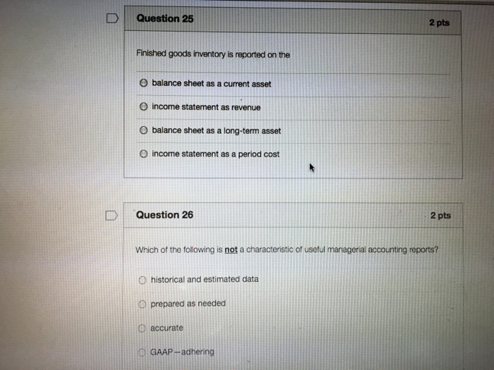 Solved D Question 25 2 pts Finished goods inventory is