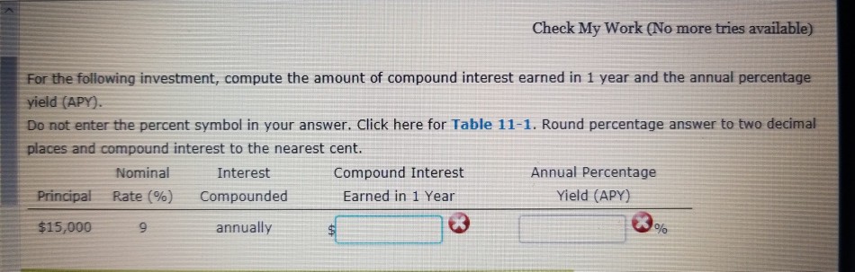 Solved Check My Work No more tries available) For the | Chegg.com