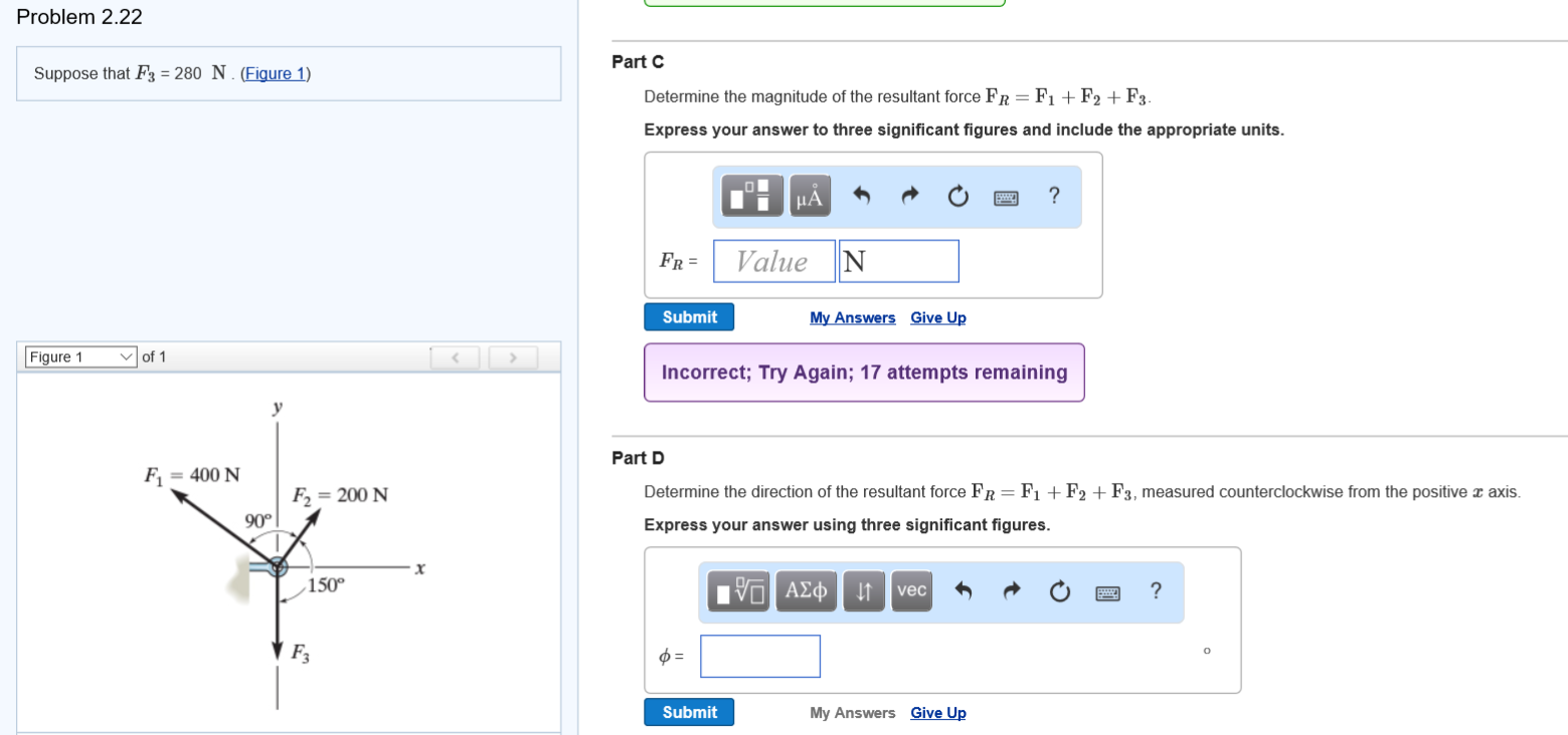 Solved Problem 2.22 Suppose that F3 280 N (Eigure 1) Figure | Chegg.com