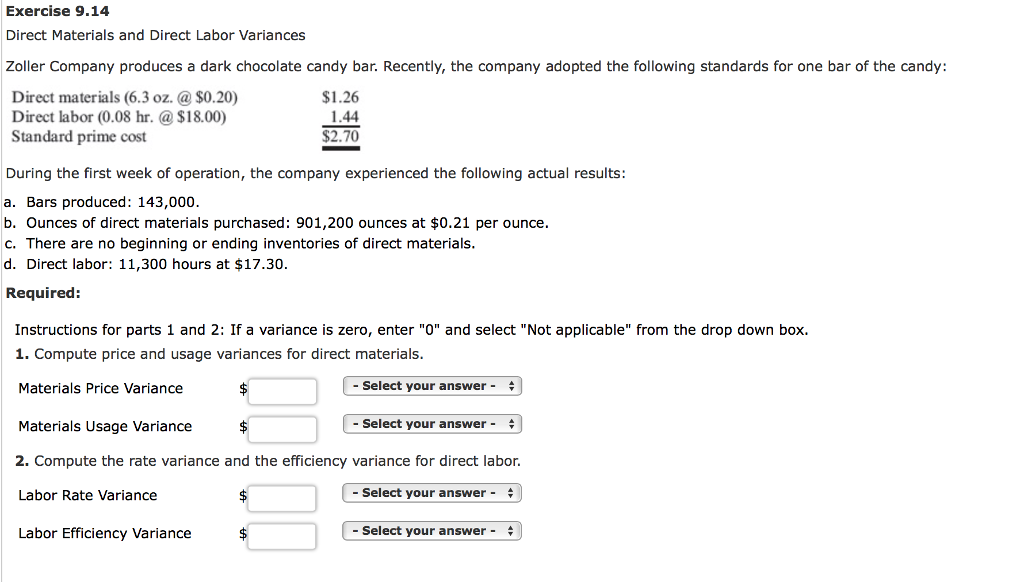 Solved Exercise 9.14 Direct Materials and Direct Labor | Chegg.com