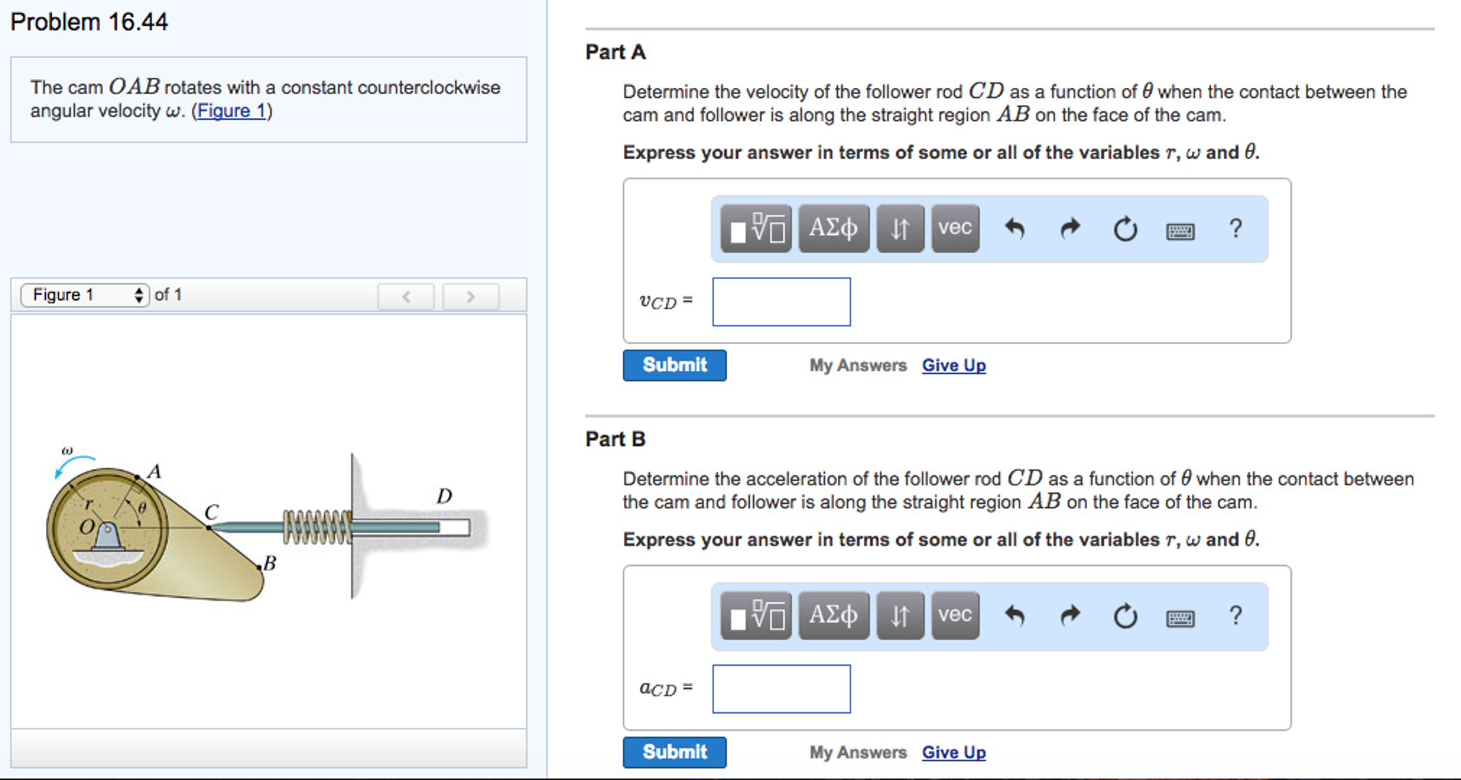 Solved The cam OAB rotates with a constant counterclockwise