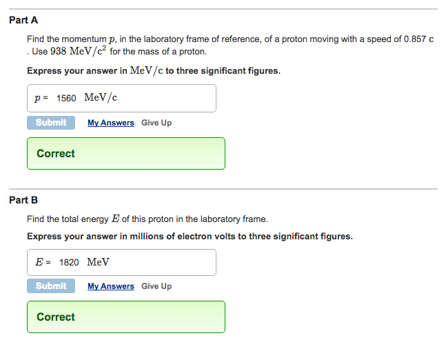 Solved Part A Find the momentum p, in the laboratory frame