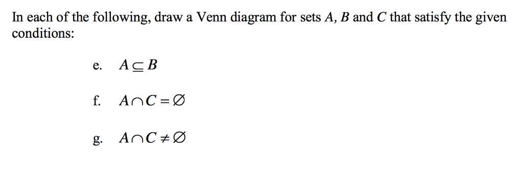 Solved In Each Of The Following, Draw A Venn Diagram For | Chegg.com