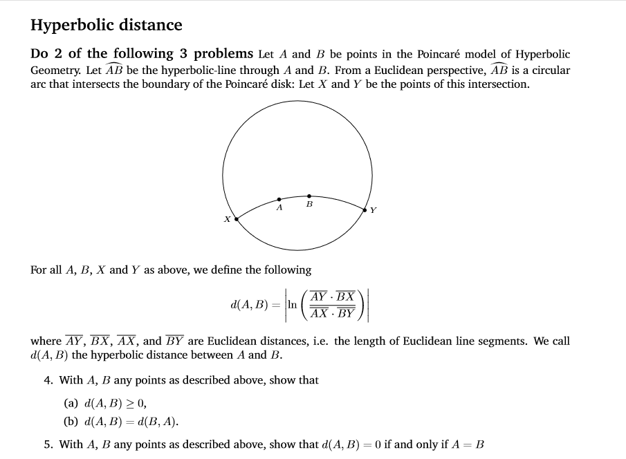 Solved Hyperbolic distance Do 2 of the following 3 problems | Chegg.com