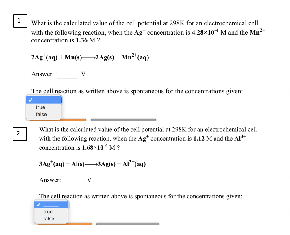 Solved What is the calculated value of the cell potential at | Chegg.com