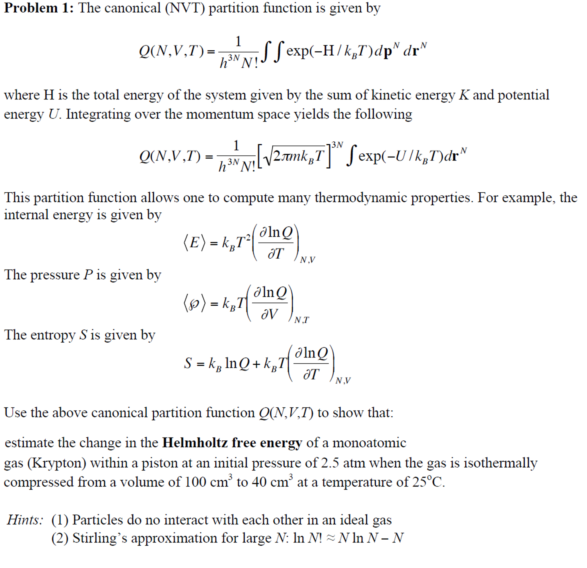 The canonical (NVT) partition function is given by | Chegg.com