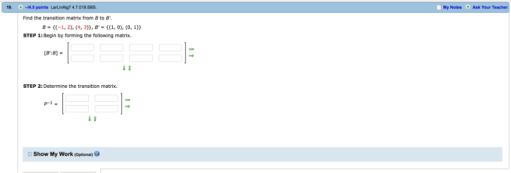 Solved Find the transition matrix from B to B'. B = {(-1, | Chegg.com