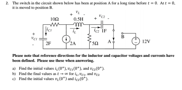 Solved 2. The switch in the circuit shown below has been at | Chegg.com