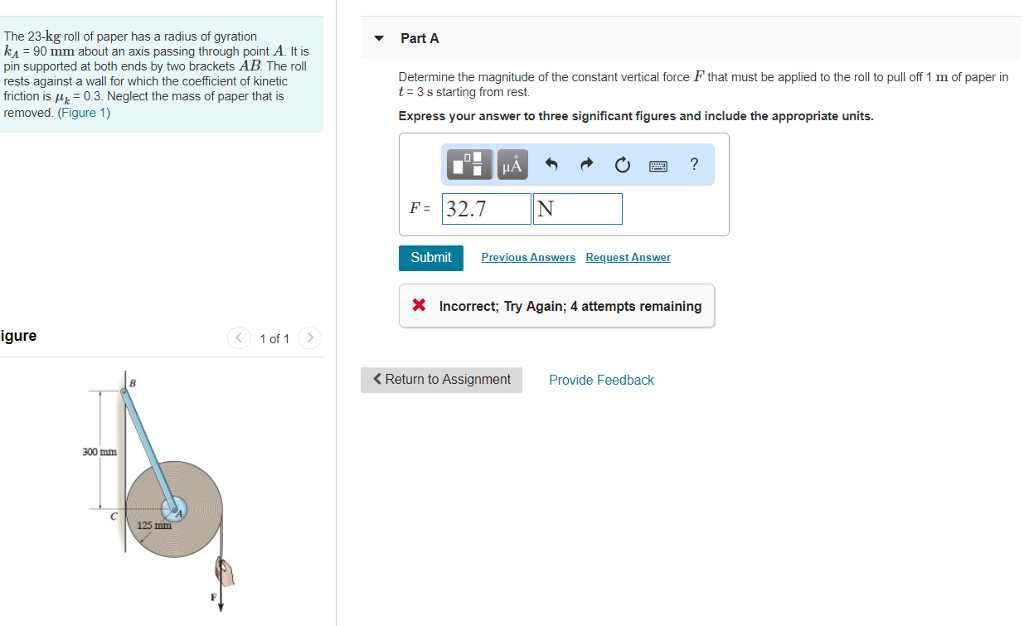 Solved The 23-kg roll of paper has a radius of gyration kA | Chegg.com