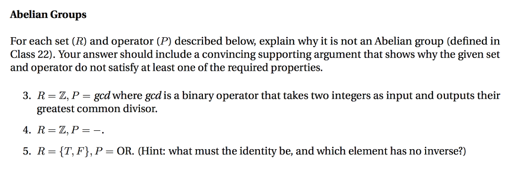 Abelian Groups For each set (R) and operator (P) | Chegg.com