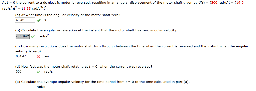 Solved At t = 0 the current to a dc electric motor is | Chegg.com