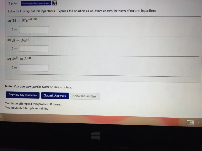 Solved Solve for t using natural logarithms. Express the | Chegg.com