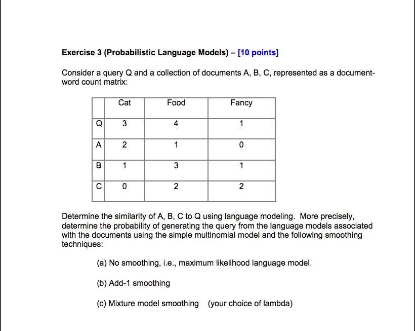 Consider a query Q and a collection of documents A,