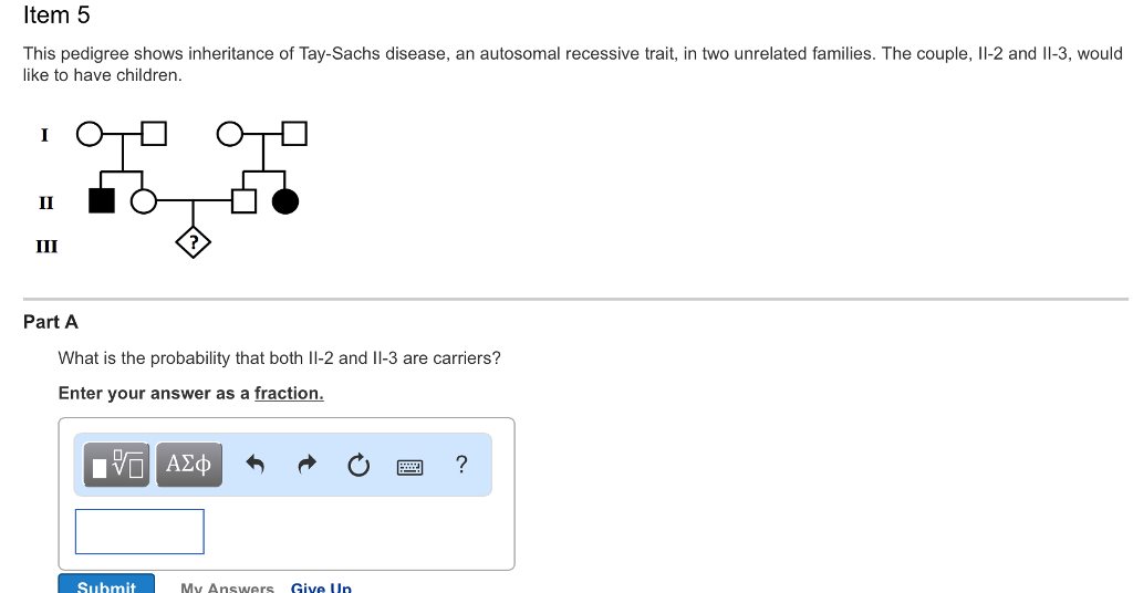 Solved Item 5 This pedigree shows inheritance of Tay-Sachs | Chegg.com