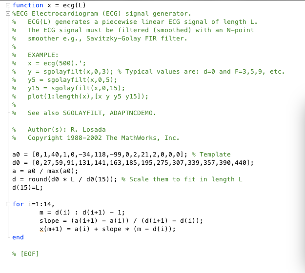 Solved function x = ecg(L) %ECG Electrocardiogram (ECG) | Chegg.com