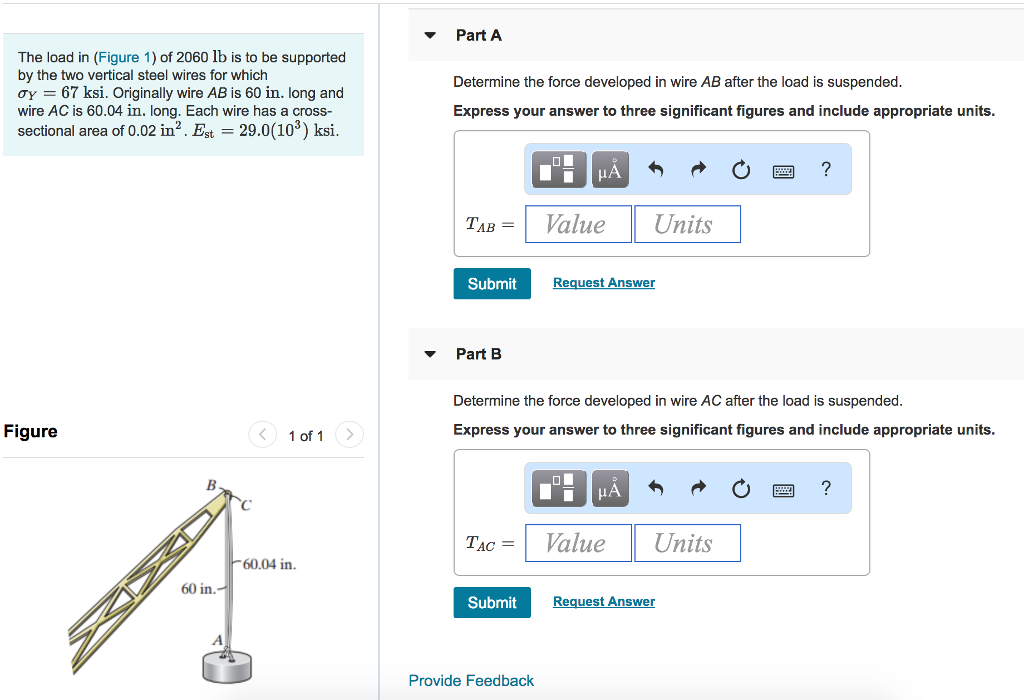 Solved Part A The load in (Figure 1) of 2060 lb is to be | Chegg.com