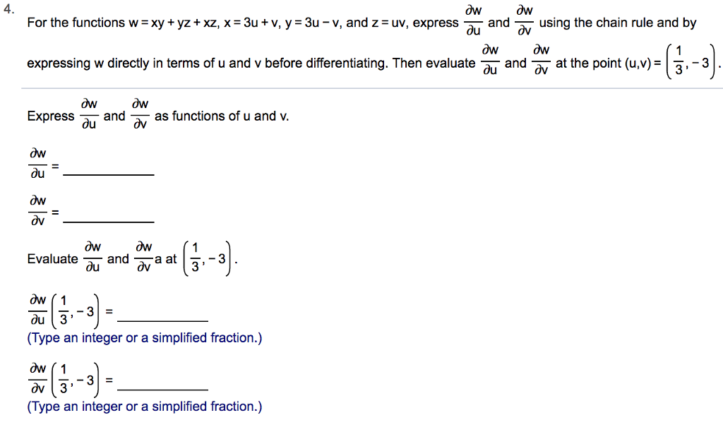 Solved 4 For The Functions W Xy Yz Xz X 3u V Y