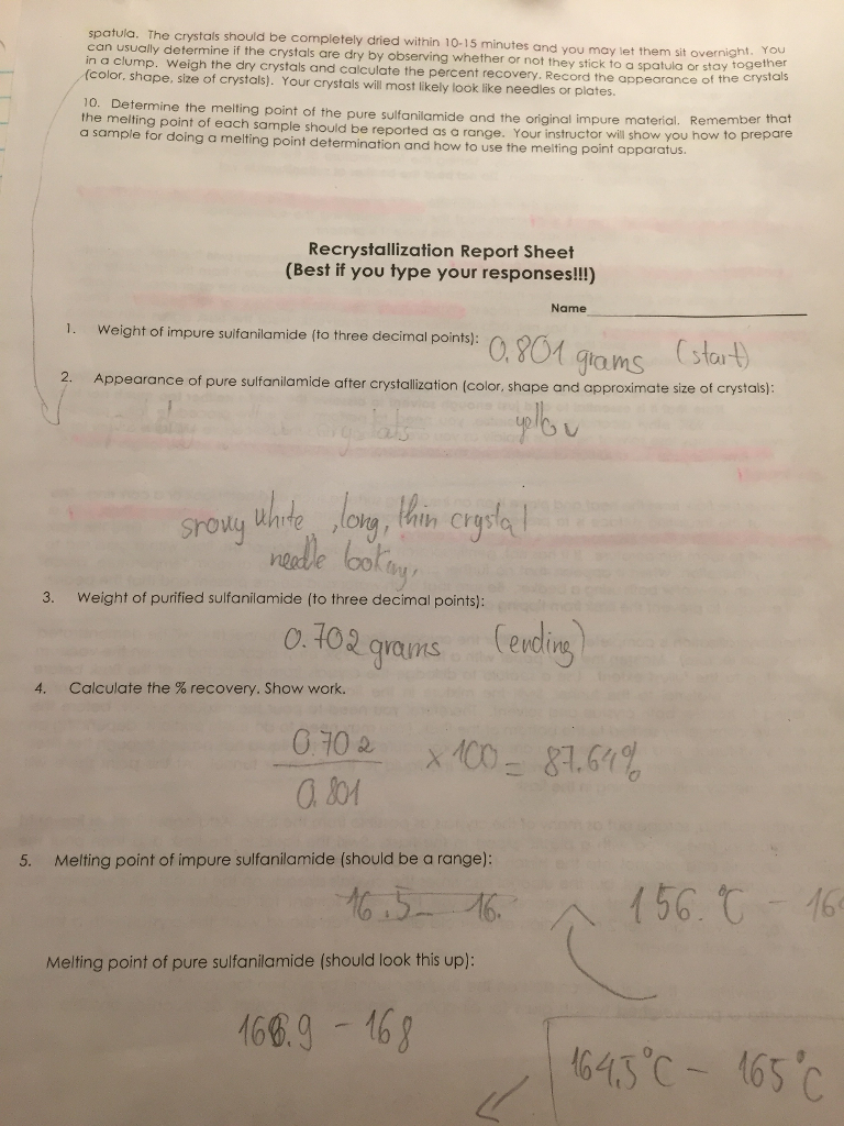 Solved Recrystallization Lab, 1.Appearance Of Pure | Chegg.com