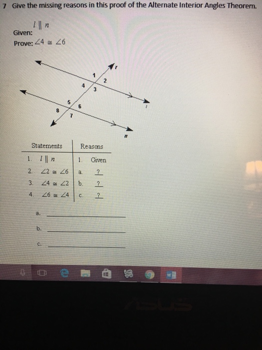 Solved Give the missing reasons in this proof of the | Chegg.com